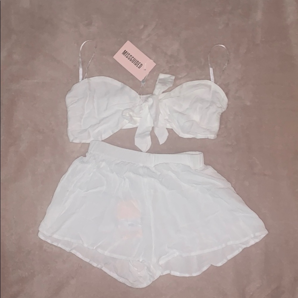 White Cheesecloth Beach Bandeau Top And Shorts